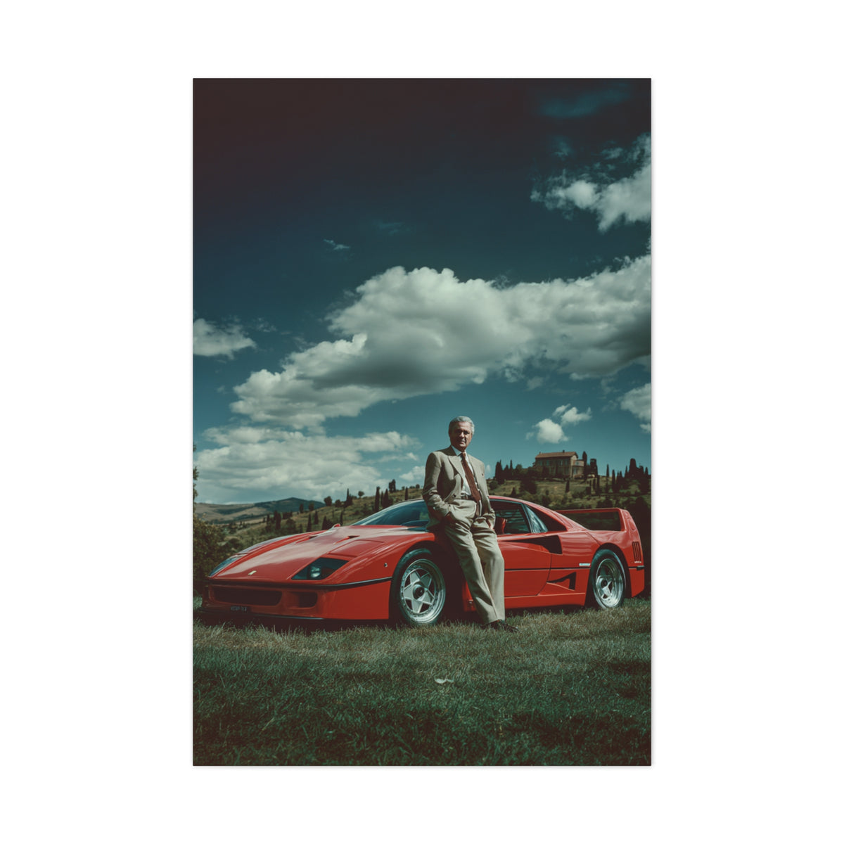 Enzo Ferrari Standing Beside the Ferrari F40 (1987) Wall Art & Canvas Print