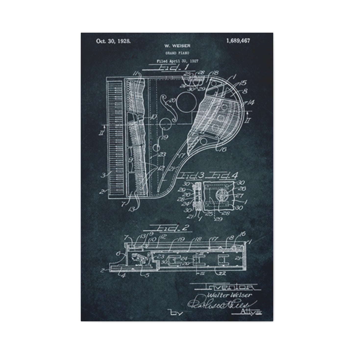 Piano Blueprint Wall Art & Canvas Prints