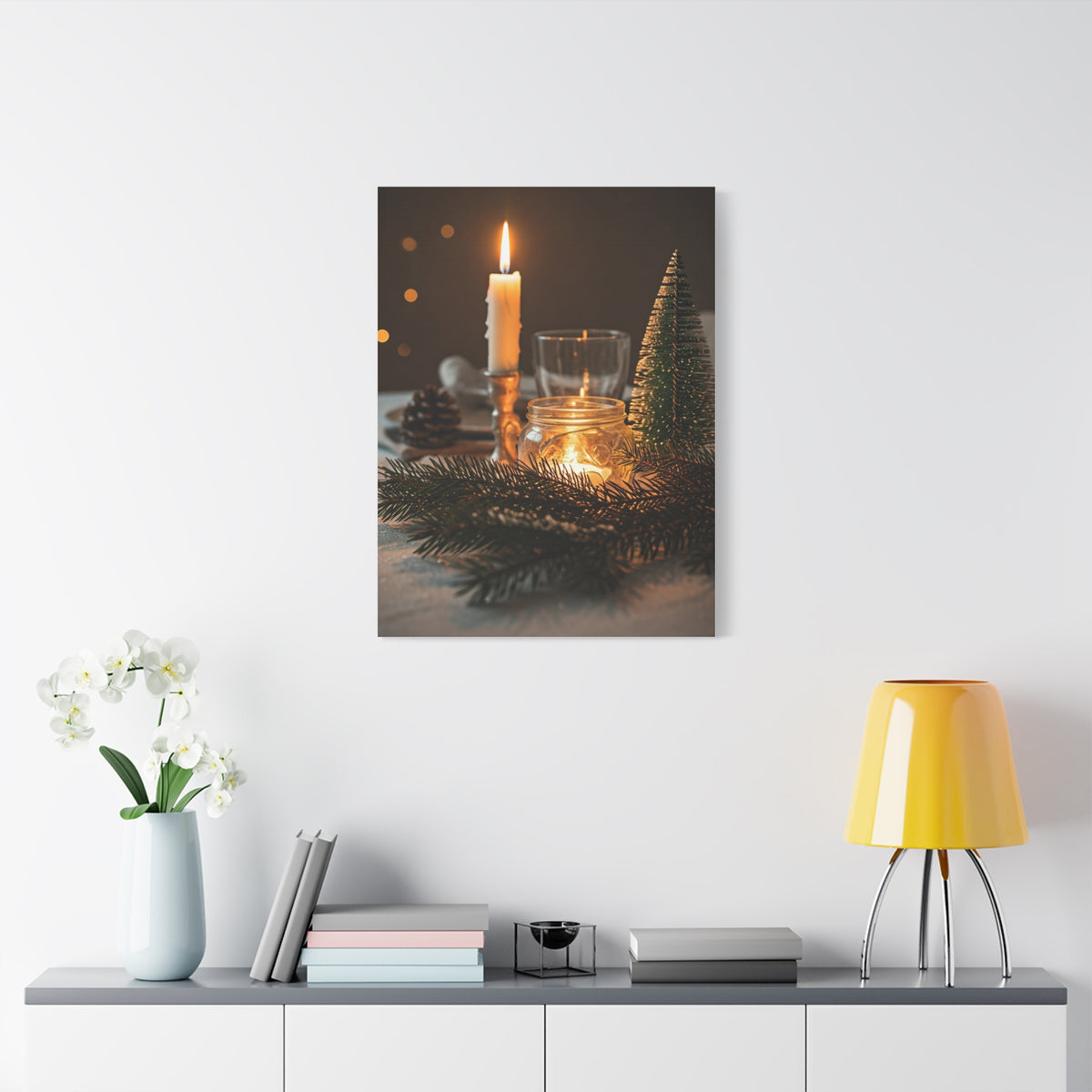 Warm Candlelight Christmas Table Wall Art & Canvas Print