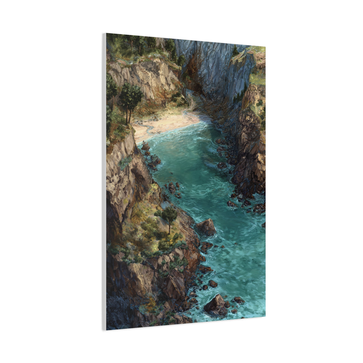 Hidden Coastal Cove Between Towering Sea Cliffs Wall Art & Canvas Print
