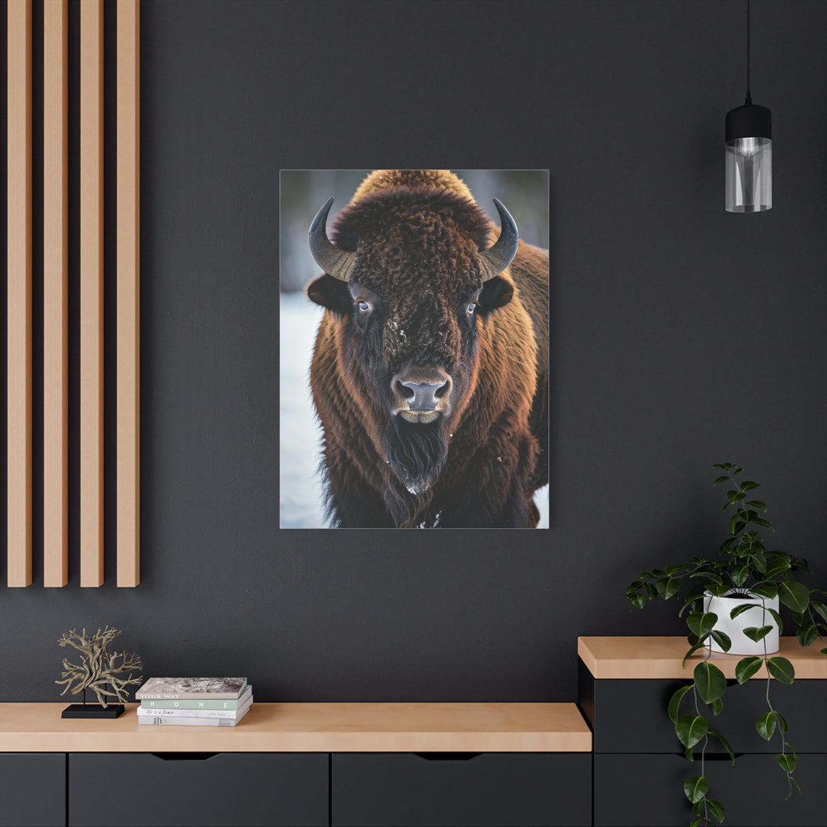Minimalist American Bison Portrait on Light Background Wall Art & Canvas Print