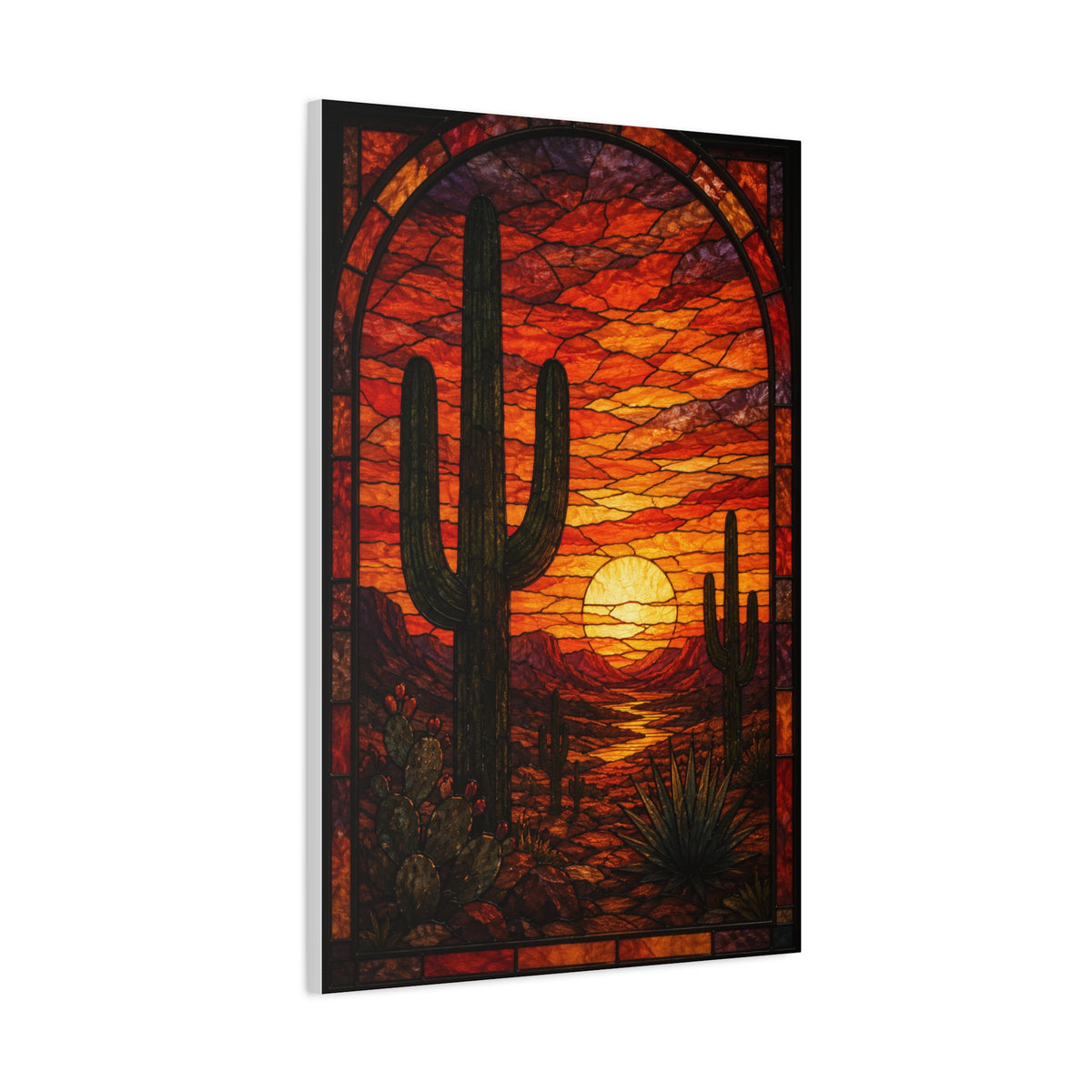 Stained Glass Desert Sunset Southwest Wall Art & Canvas Print