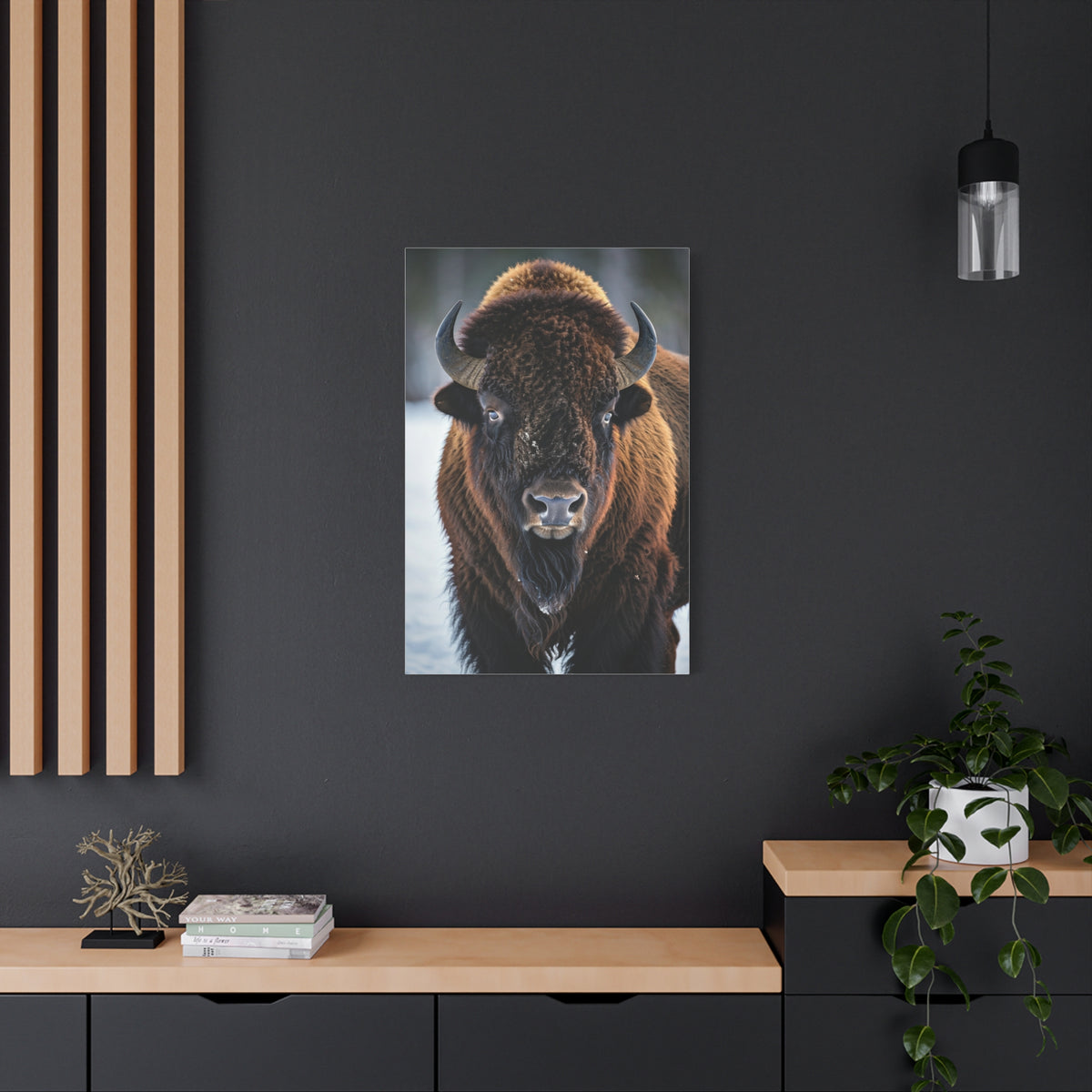 Minimalist American Bison Portrait on Light Background Wall Art & Canvas Print
