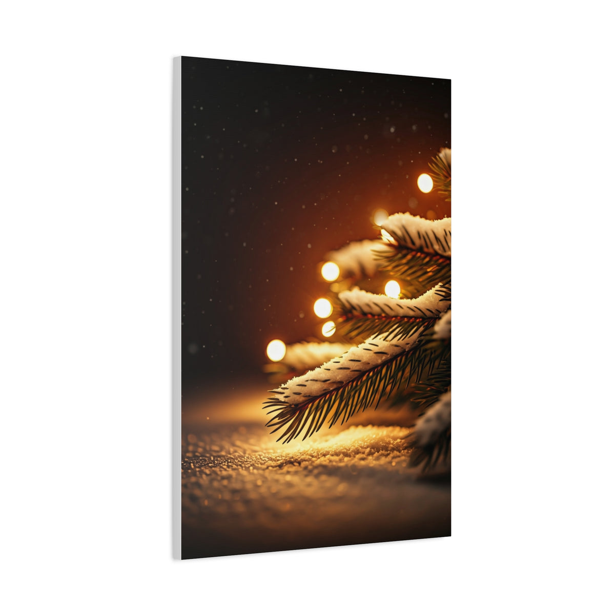 Snowy Pine Branch Fairy Lights Wall Art & Canvas Print