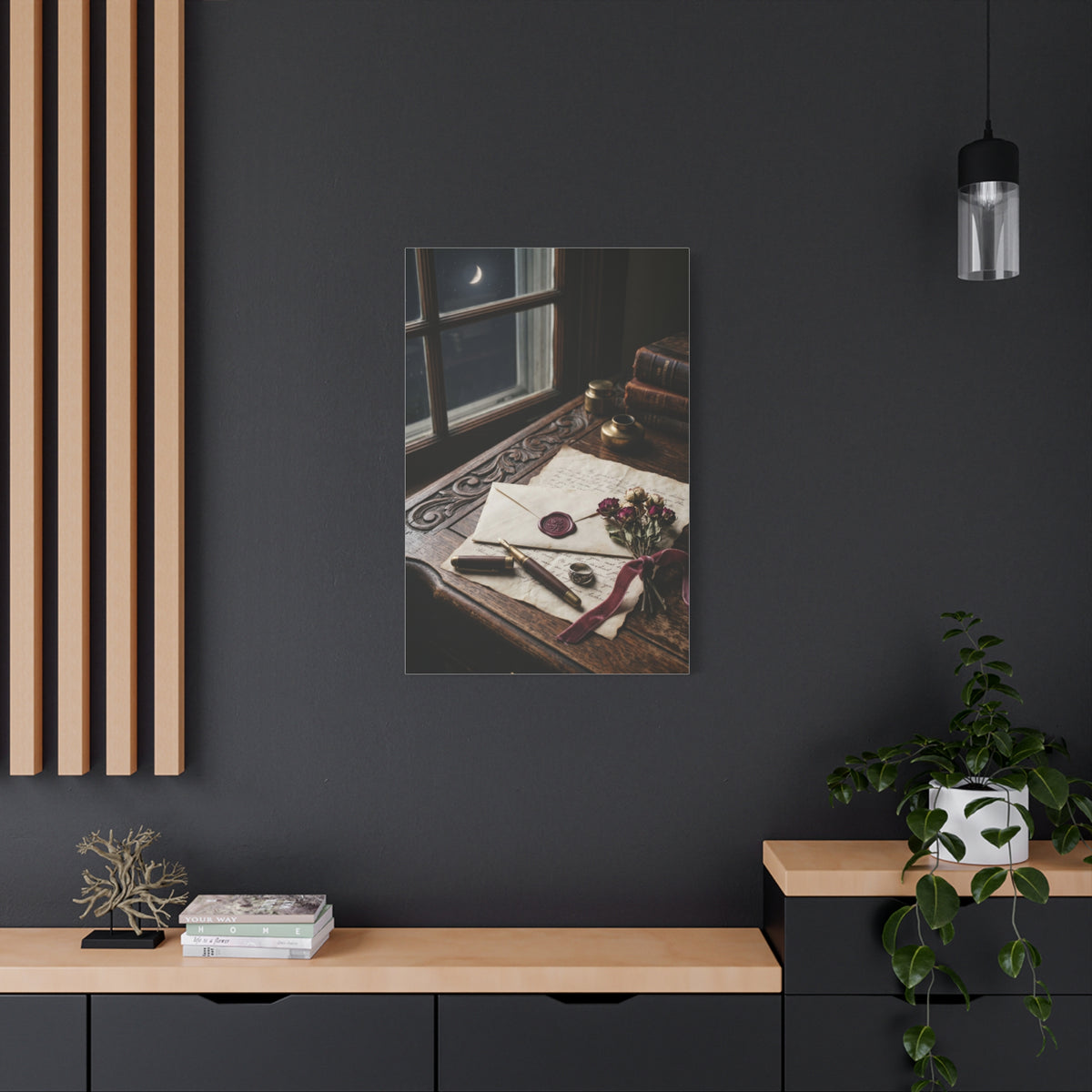 Moonlit Love Letter Writing Scene Wall Art & Canvas Print