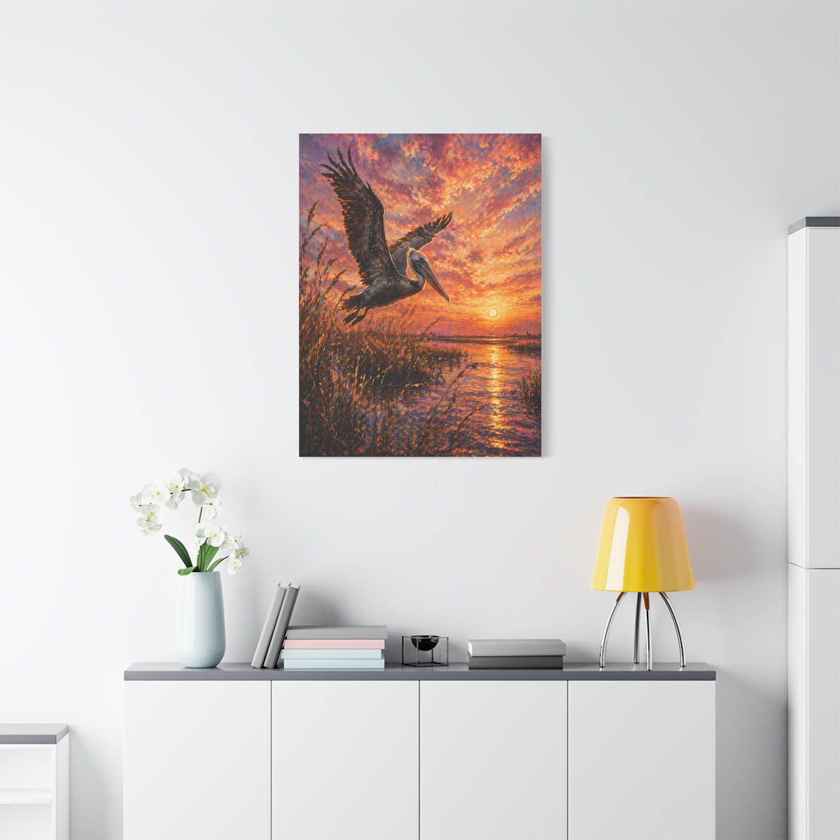Pelican Marsh Sunset Scene Wall Art & Canvas Print