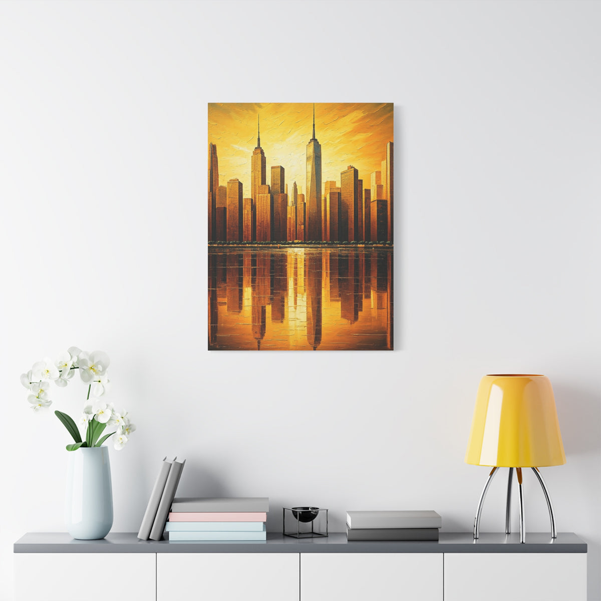 Skyline Reflections in Gold Wall Art & Canvas Prints