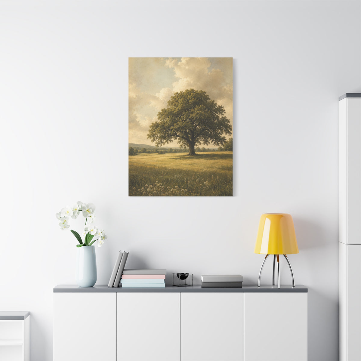 Golden Meadow Lone Tree Landscape Trees Wall Art & Canvas Print