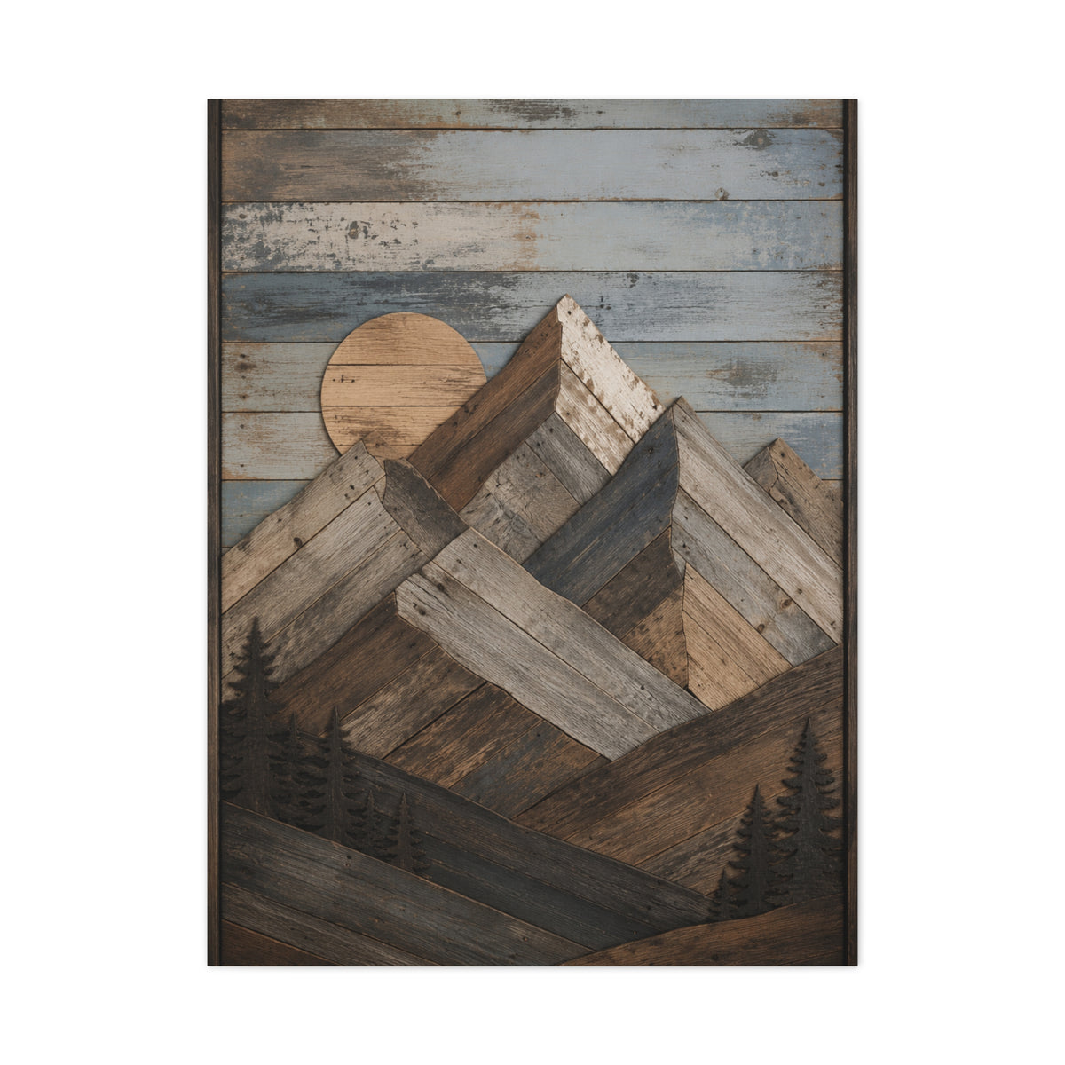 Reclaimed Wood Mountain Landscape Wall Art & Canvas Print