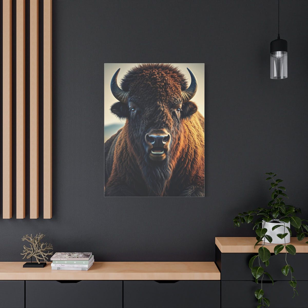 Minimalist American Bison Portrait on Light Background Wall Art & Canvas Print