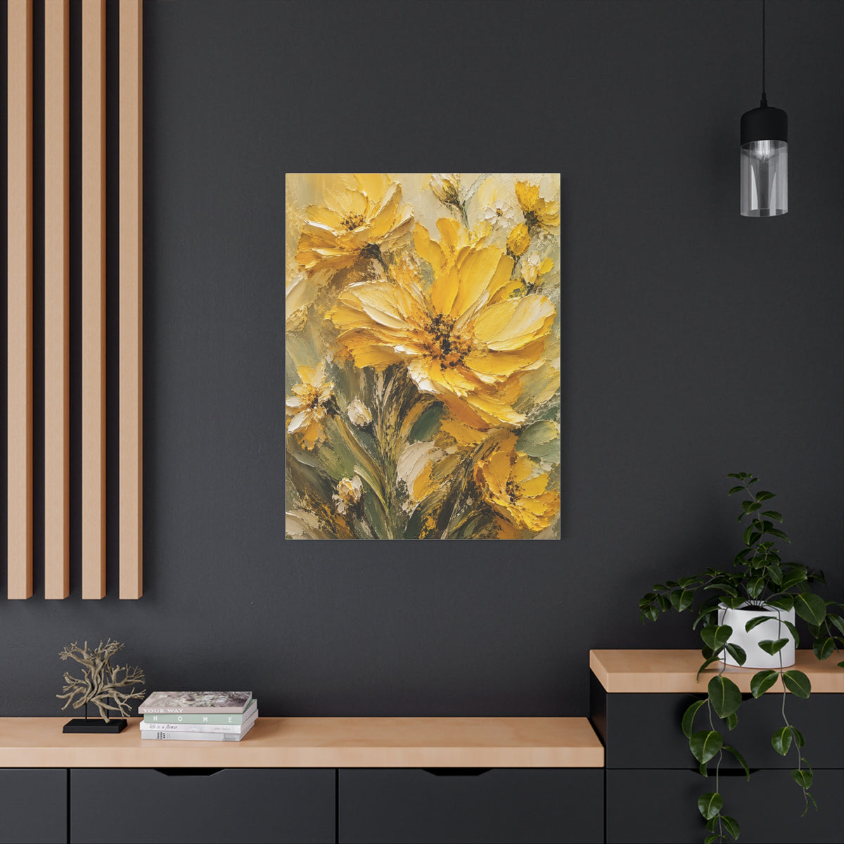 Impasto Golden Floral Texture Composition Wall Art & Canvas Print