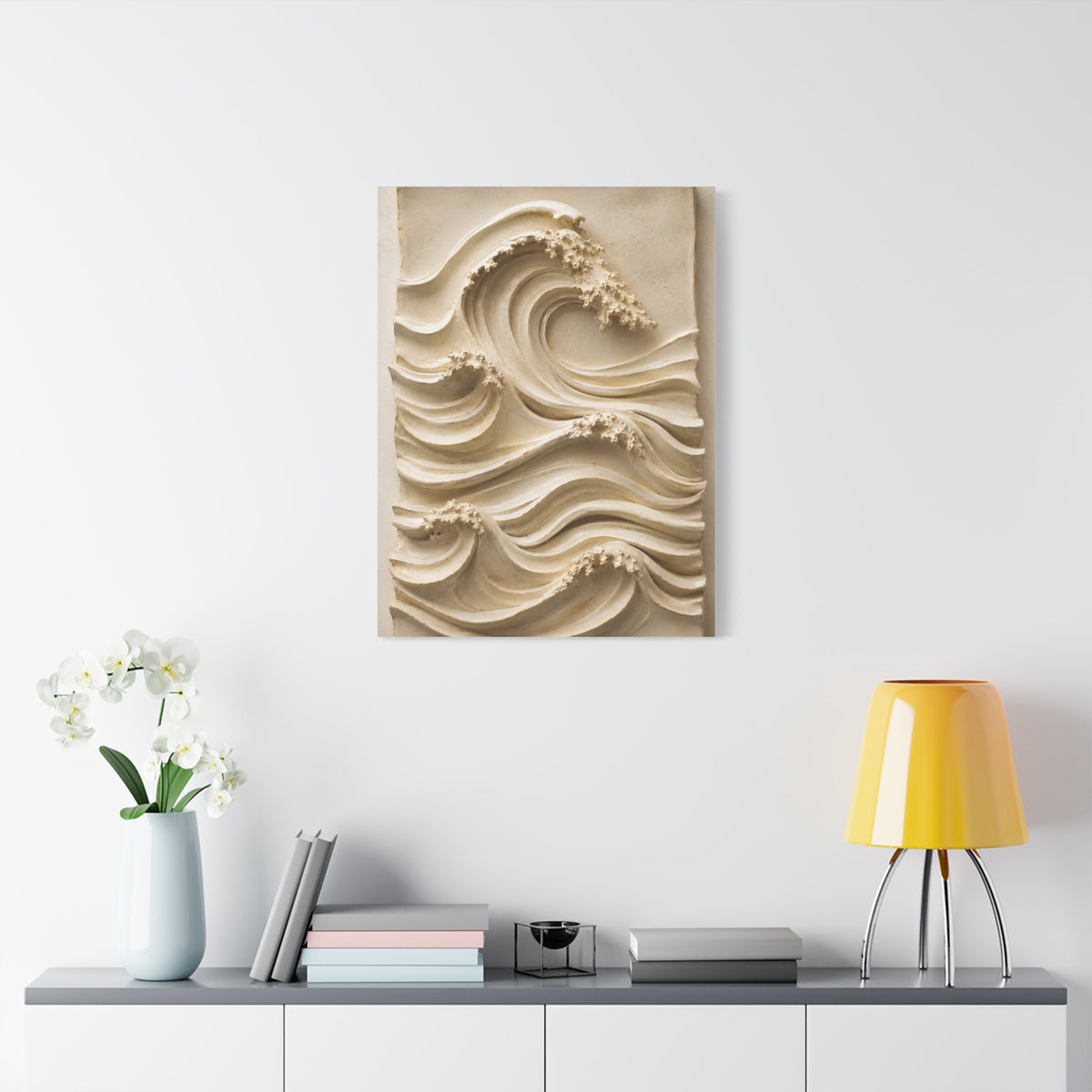 Ivory Minimal Wave Relief Texture Wall Art & Canvas Print