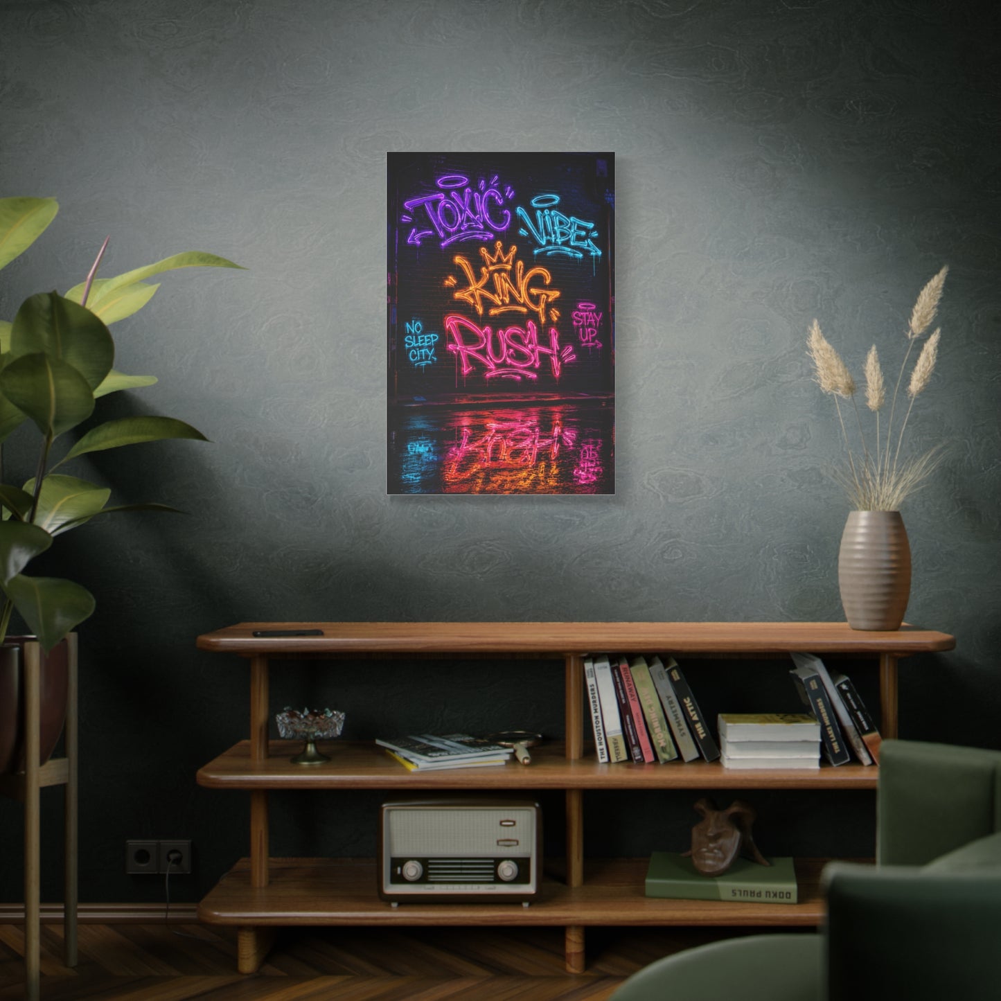 Neon Typography Hustle Street Wall Art & Canvas Print