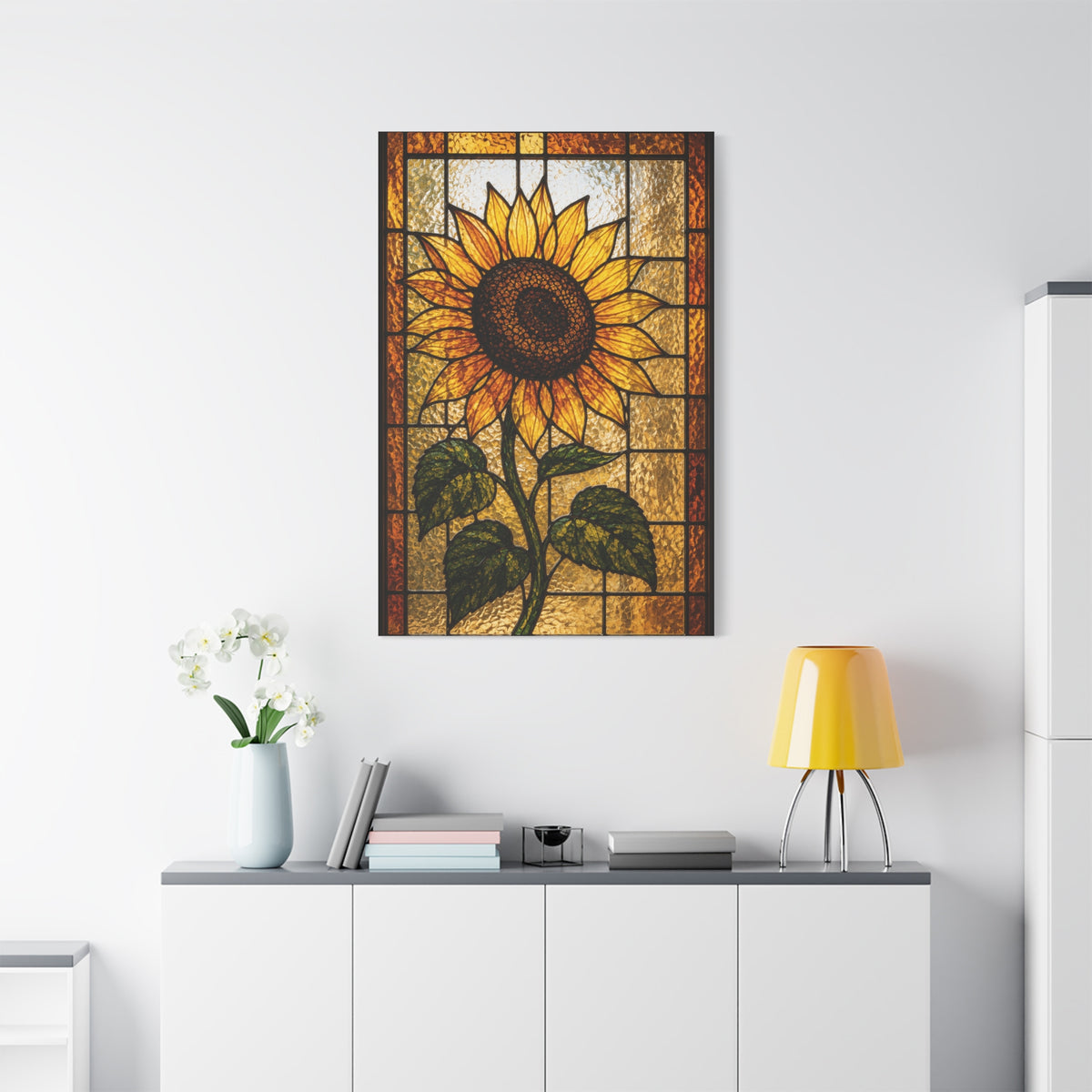 Classic Stained Glass Sunflower Panel Wall Art & Canvas Print