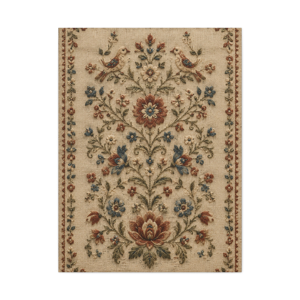 Antique Floral Embroidery Garden Panel Wall Art & Canvas Print