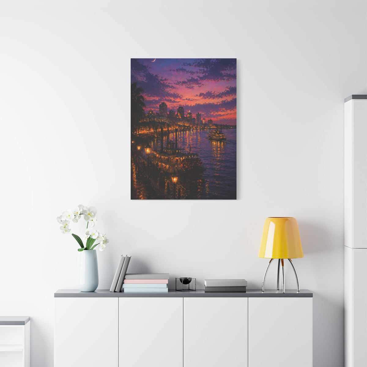 Mississippi River Twilight Cityscape Wall Art & Canvas Print