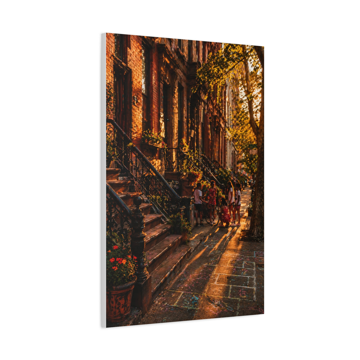 Harlem Brownstone Golden Hour Scene Wall Art & Canvas Print