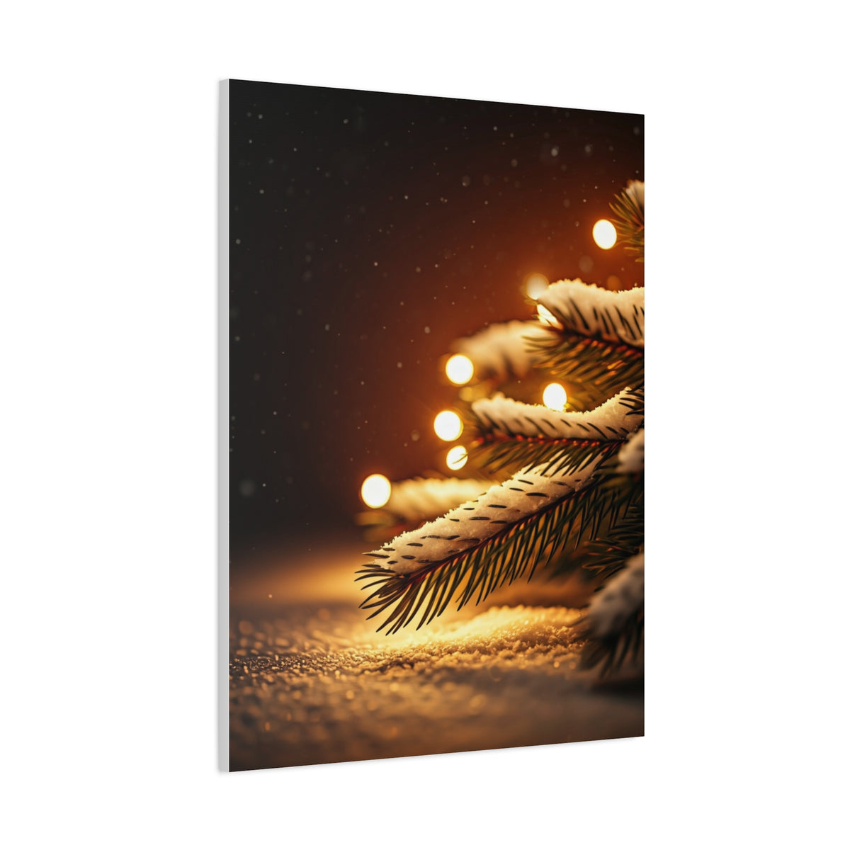 Snowy Pine Branch Fairy Lights Wall Art & Canvas Print