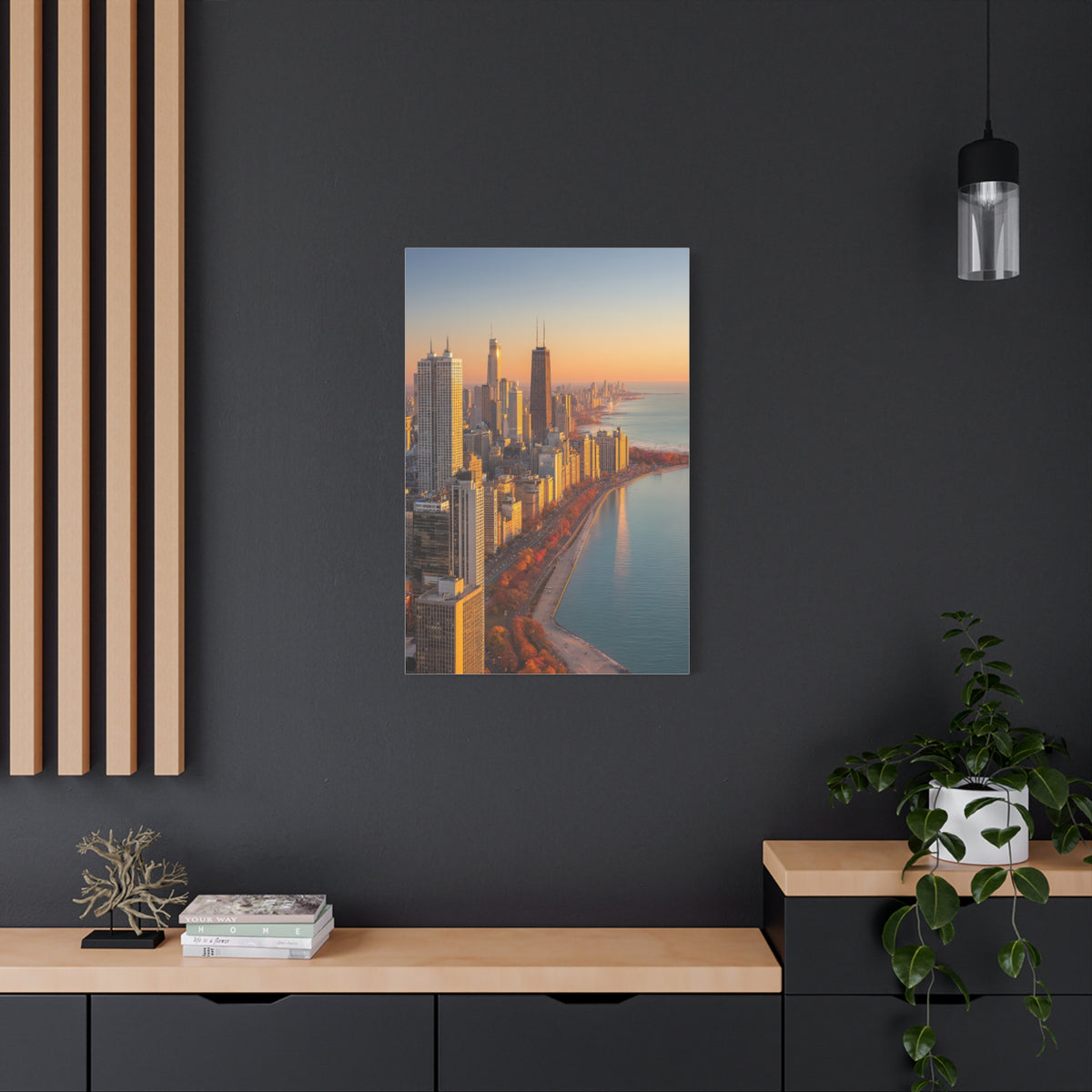 Chicago Skyline Autumn Sunset Along Lake Michigan Wall Art & Canvas Print