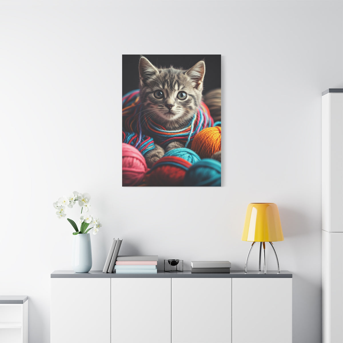 Kitten in Colorful Yarn Wall Art & Canvas Prints