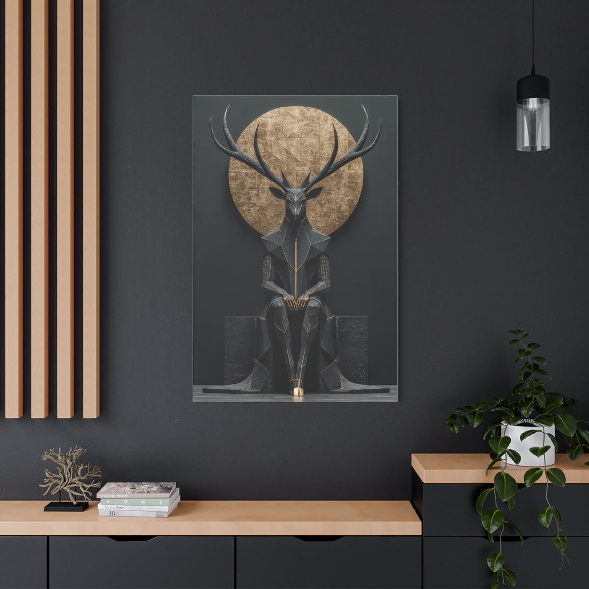 Art Deco Golden Halo Stag Wall Art & Canvas Print