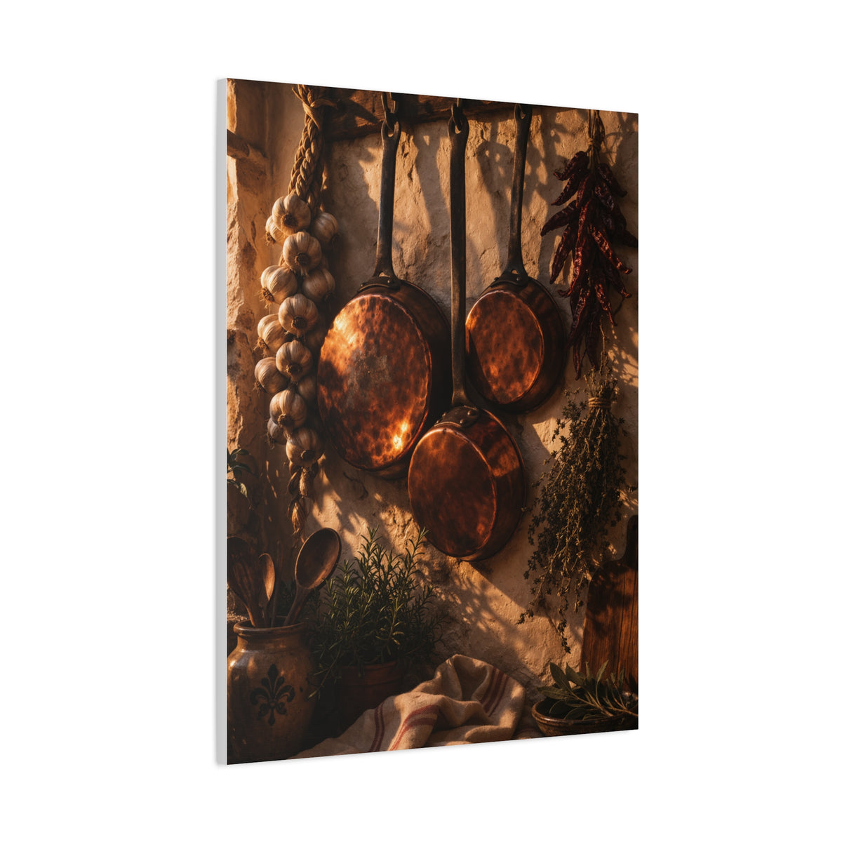 Copper Cookware Rustic Kitchen Wall Art & Canvas Print