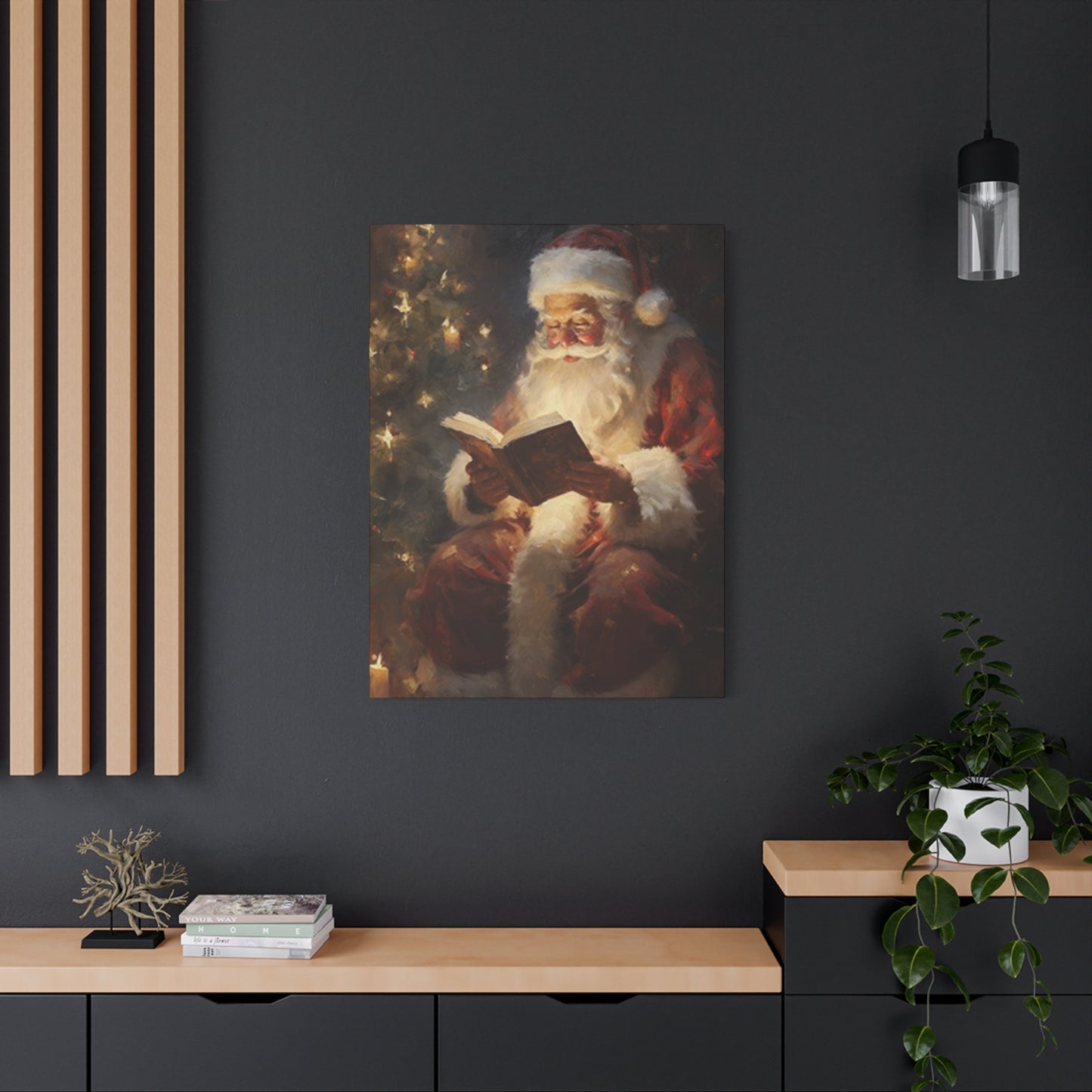 Santa Claus Reading In Candle Light Painting Wall Art & Canvas Prints