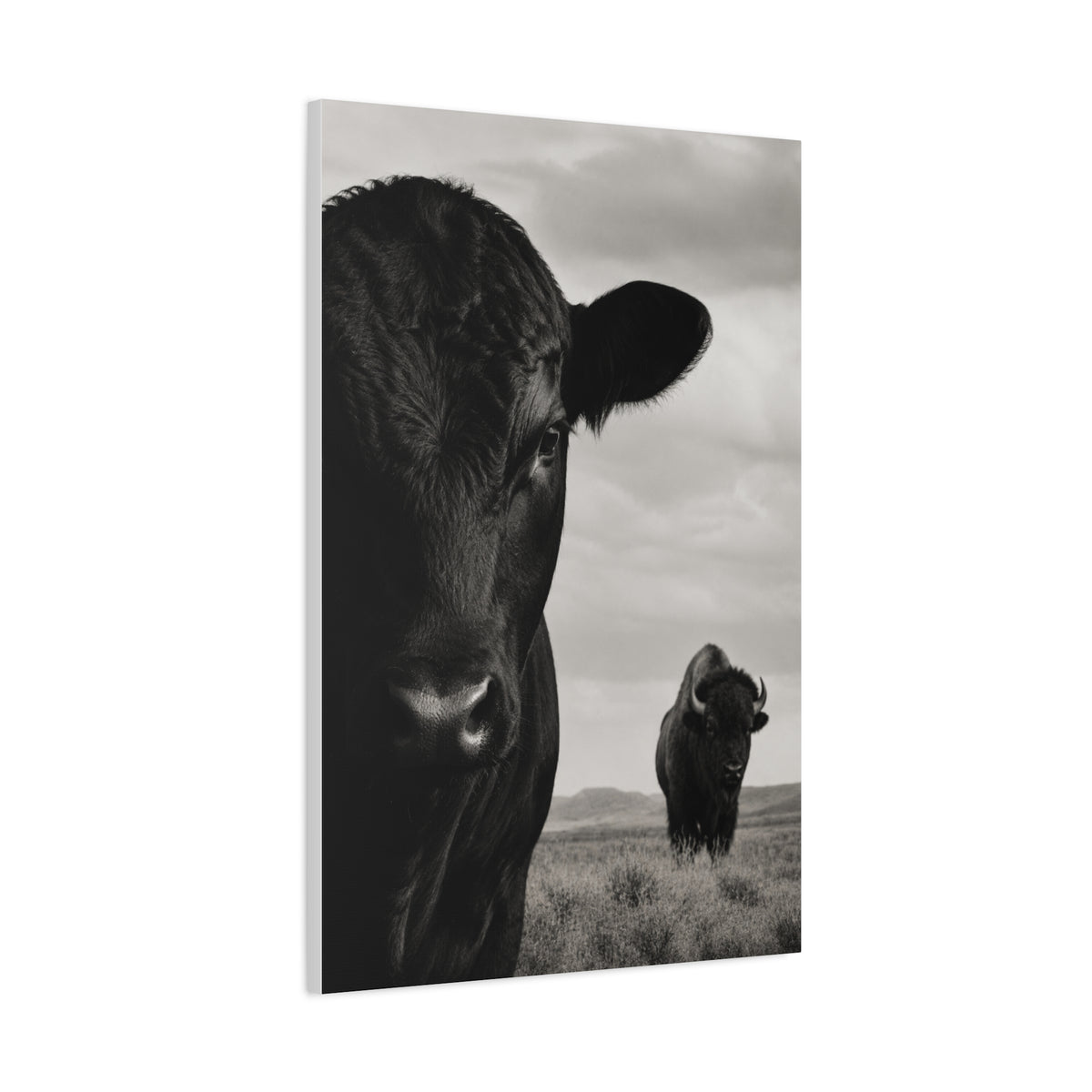 Black Angus & Bison Dual Portrait Landscape Wall Art & Canvas Print