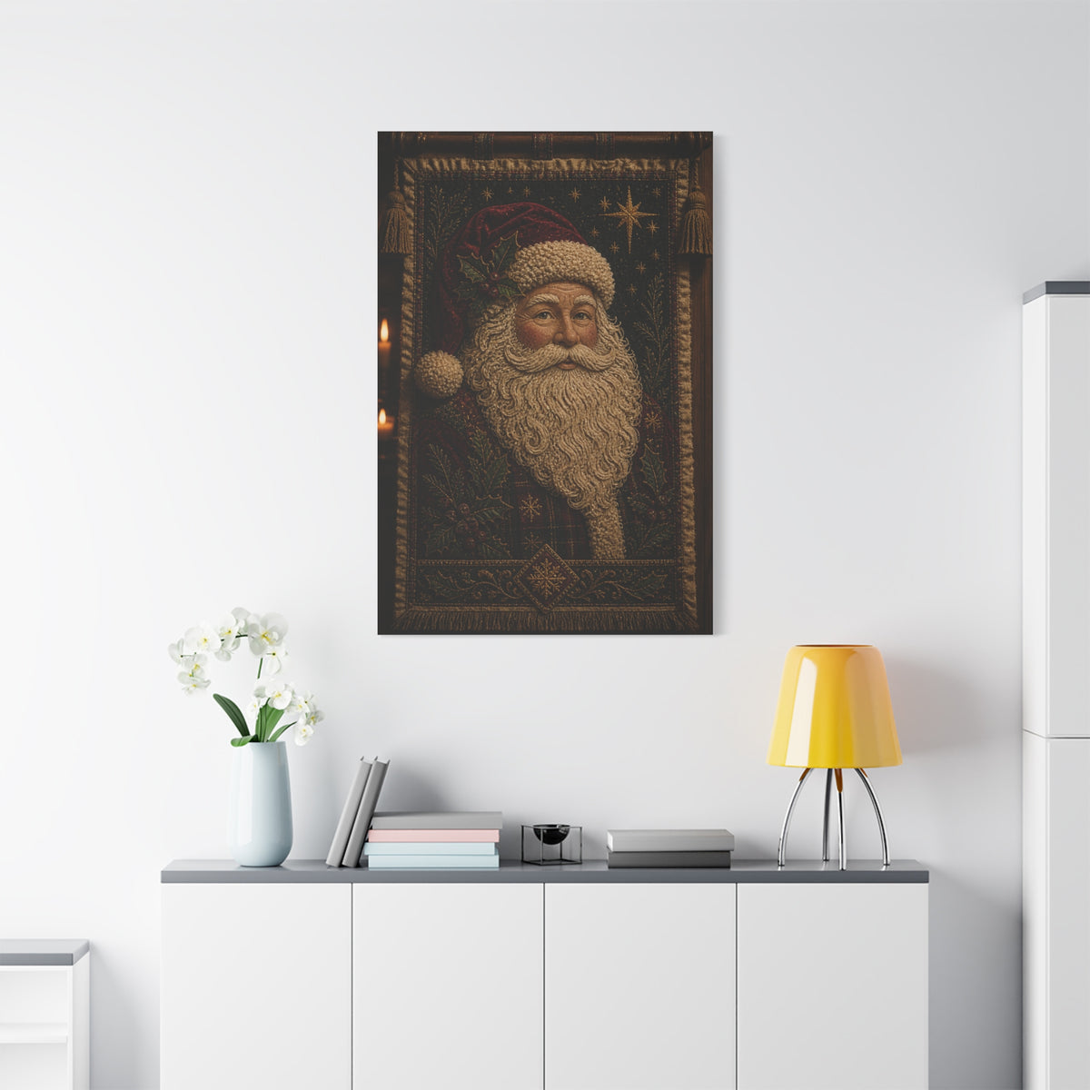 Handcrafted Textile Santa Tapestry Wall Art & Canvas Print