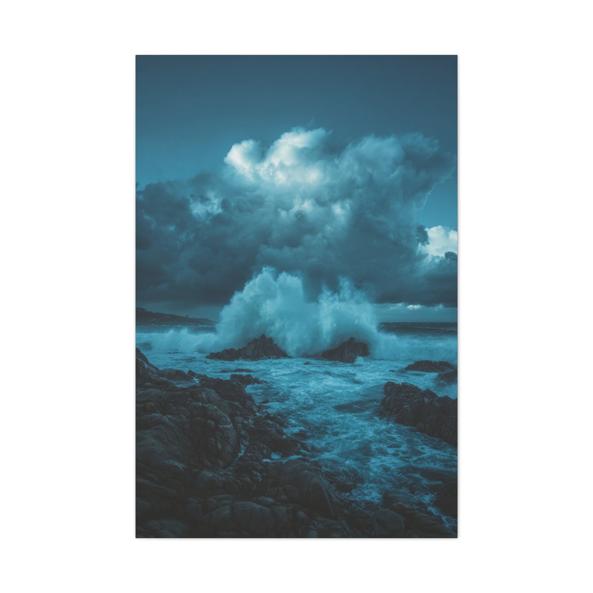 Storm Waves Crashing Against Rugged Coastal Rocks Wall Art & Canvas Print