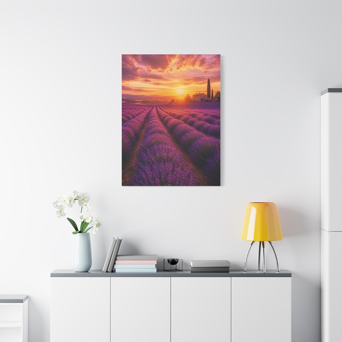 Lavender Fields Sunset Landscape Wall Art & Canvas Print