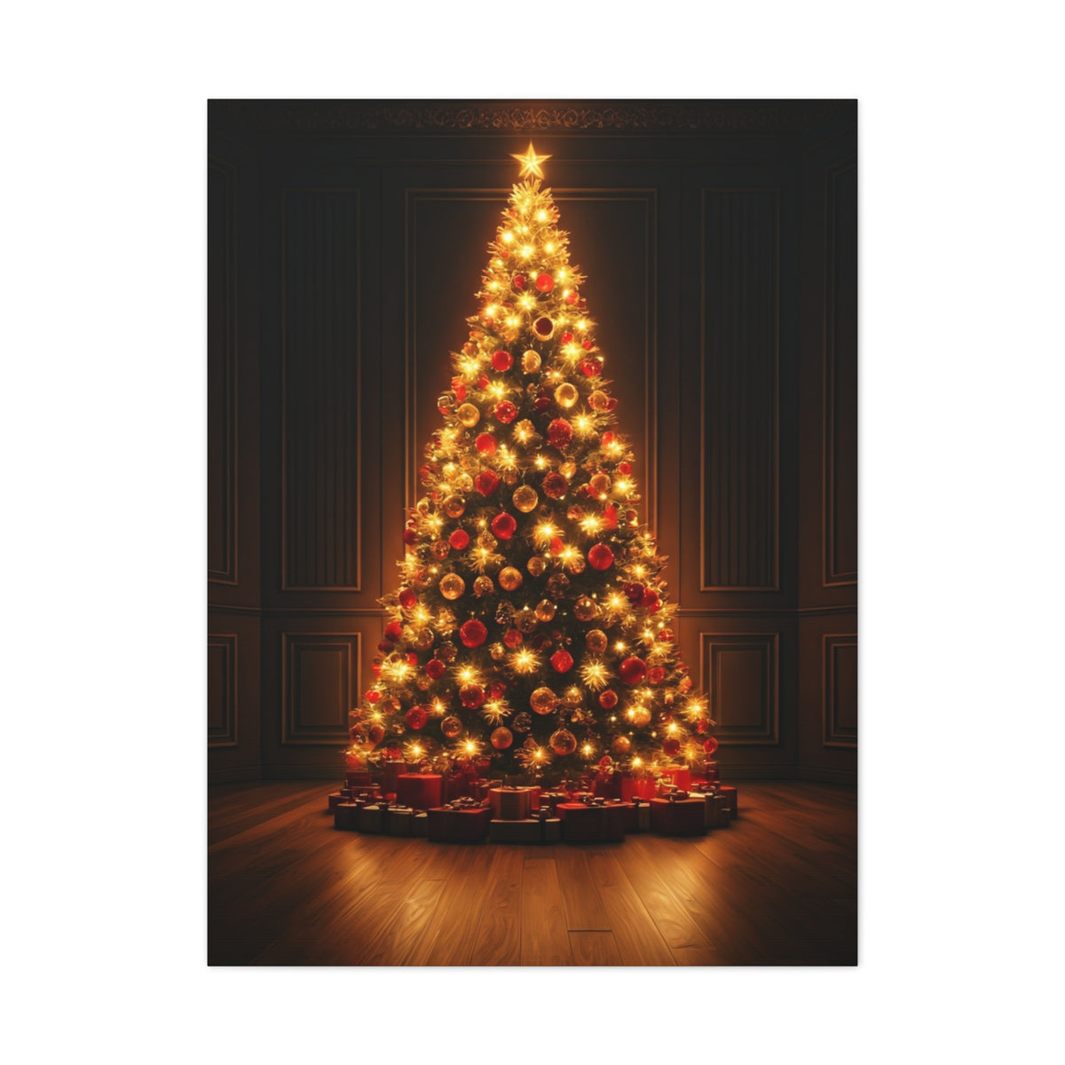 Golden Christmas Tree Glow Wall Art & Canvas Print