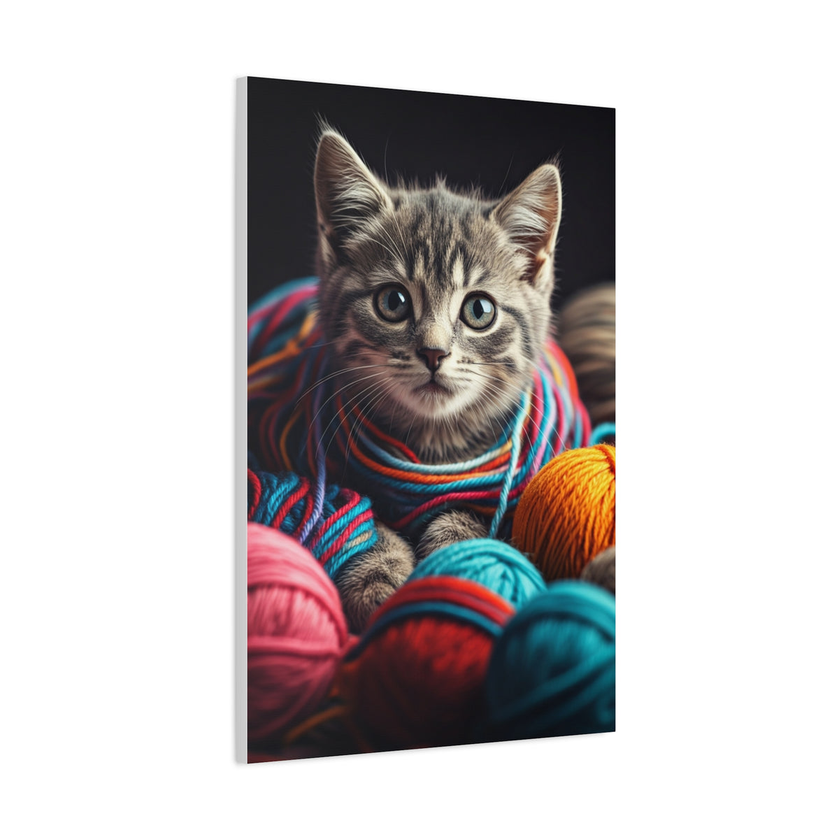 Kitten in Colorful Yarn Wall Art & Canvas Prints