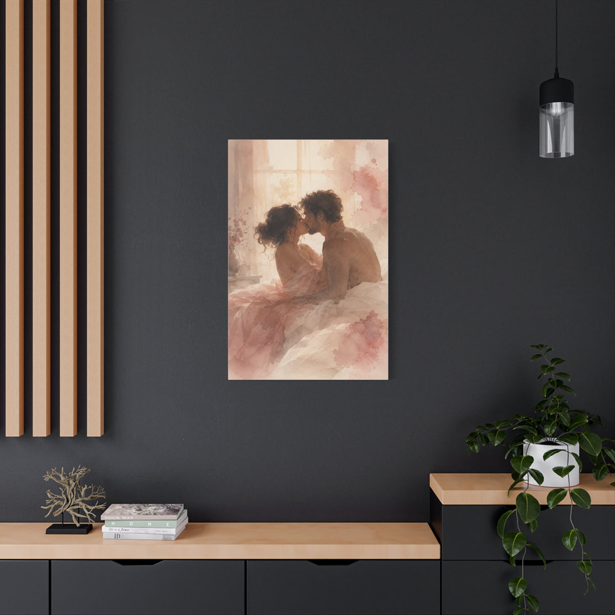 Soft Watercolor Intimate Kiss Scene Wall Art & Canvas Print