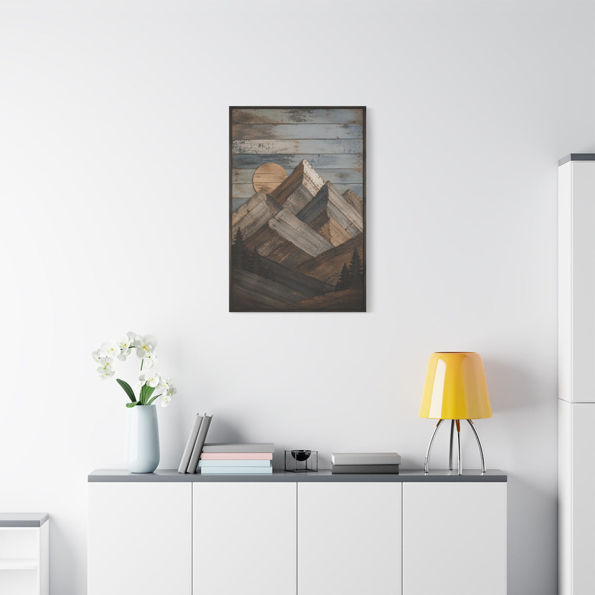 Reclaimed Wood Mountain Landscape Wall Art & Canvas Print
