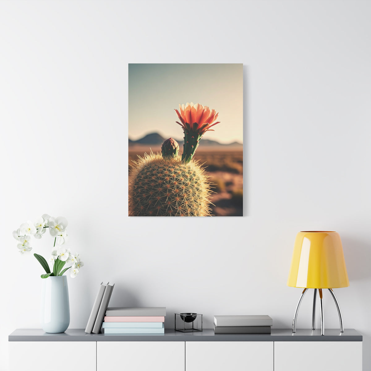 Golden Hour Desert Cactus Blossom Wall Art & Canvas Prints