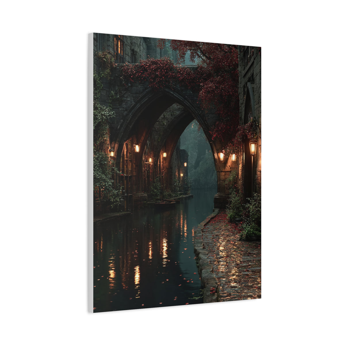 Gothic Autumn Canal Bridge Wall Art & Canvas Print