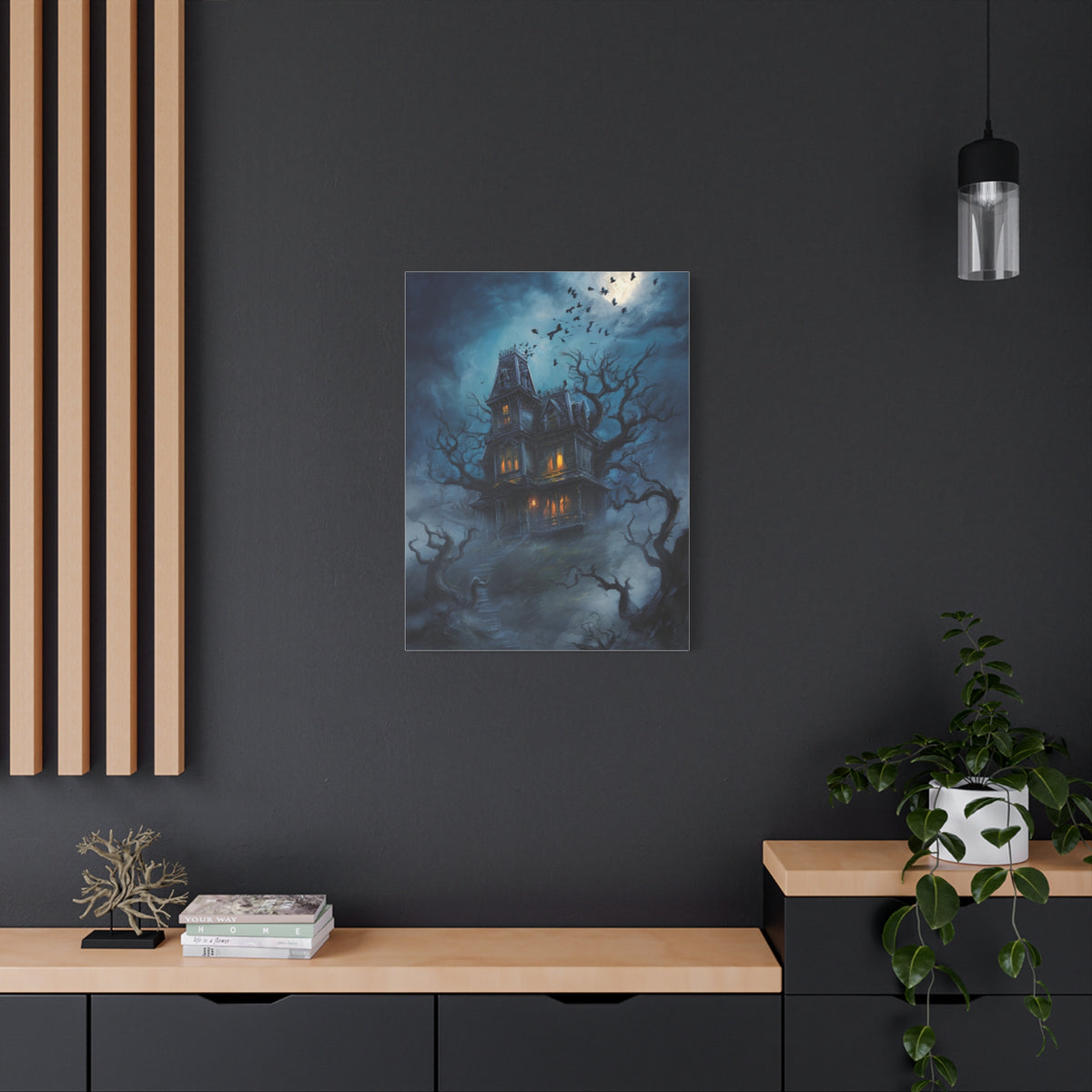 Haunted Victorian House Under the Full Moon Wall Art & Canvas Print