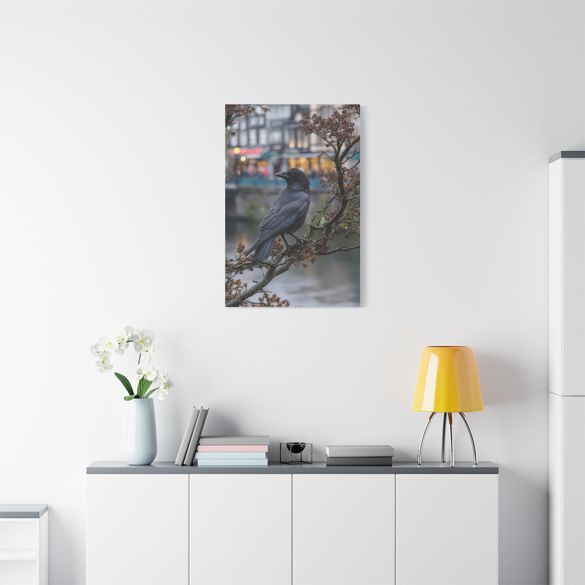 Raven on a Tree Branch Wall Art & Canvas Print