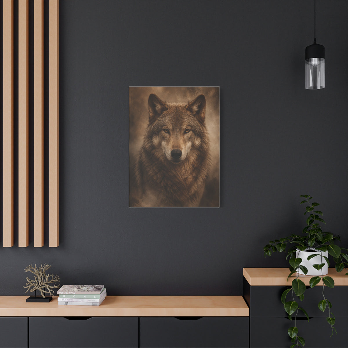 Warm-Toned Studio Wolf Portrait Wall Art & Canvas Print