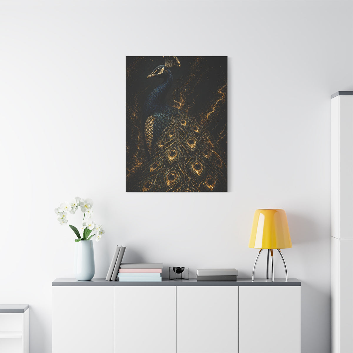 Black and Gold Regal Peacock Wall Art & Canvas Print