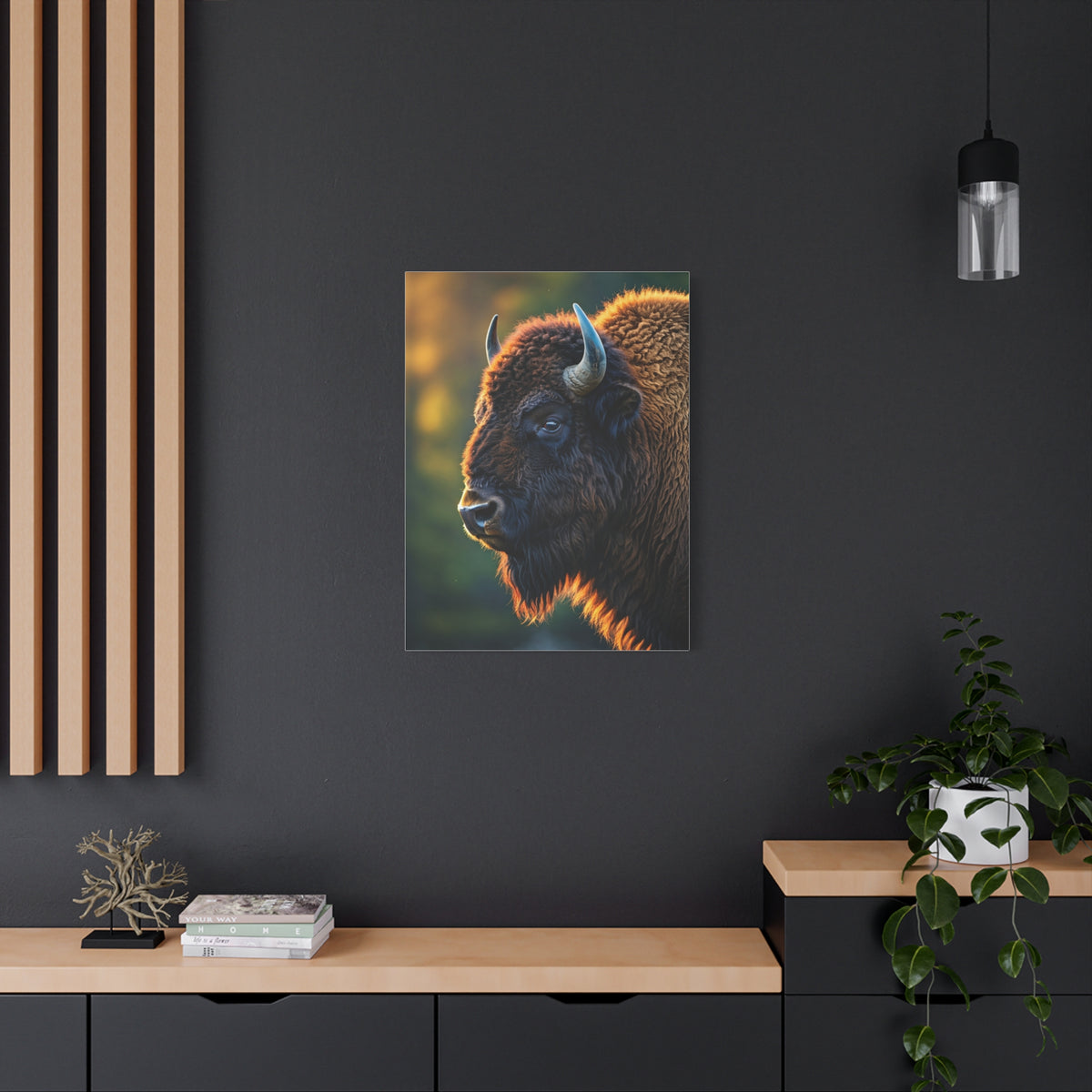Golden Hour Bison Side Profile Wall Art & Canvas Print