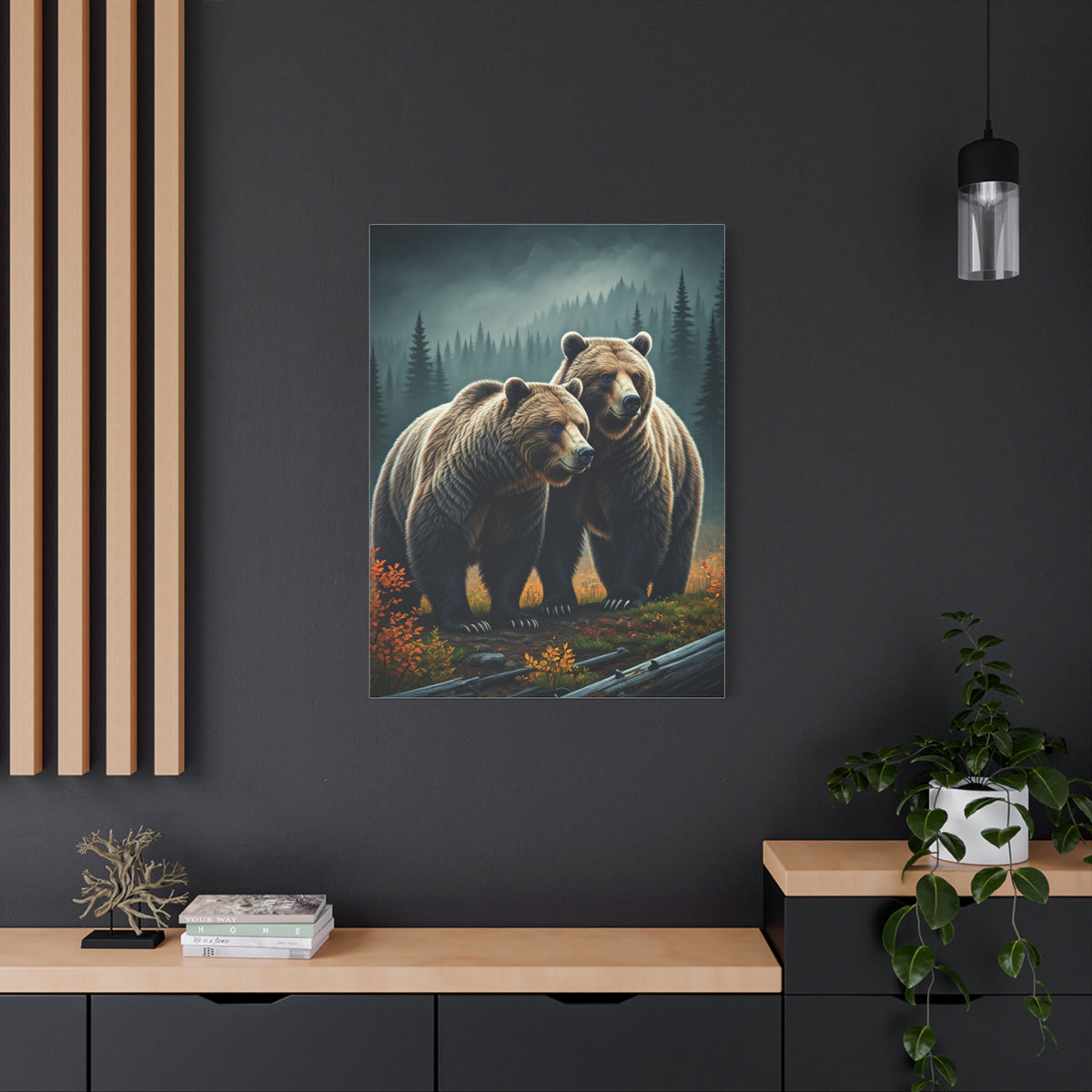Twin Brown Bears in Misty Forest Wall Art & Canvas Prints