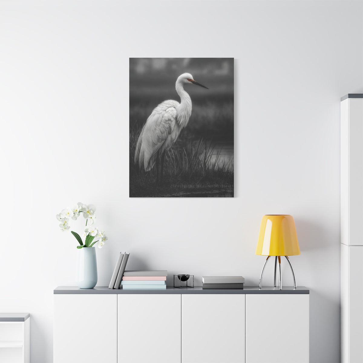 Light Grey Crane Mist Portrait Wall Art & Canvas Print