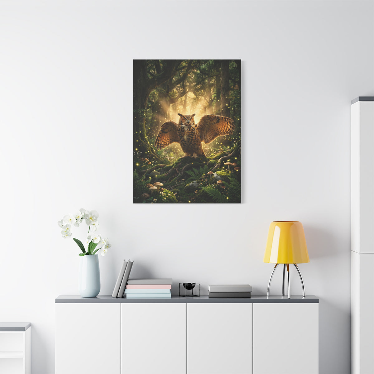 Golden Light Forest Owl Wings Wall Art & Canvas Print