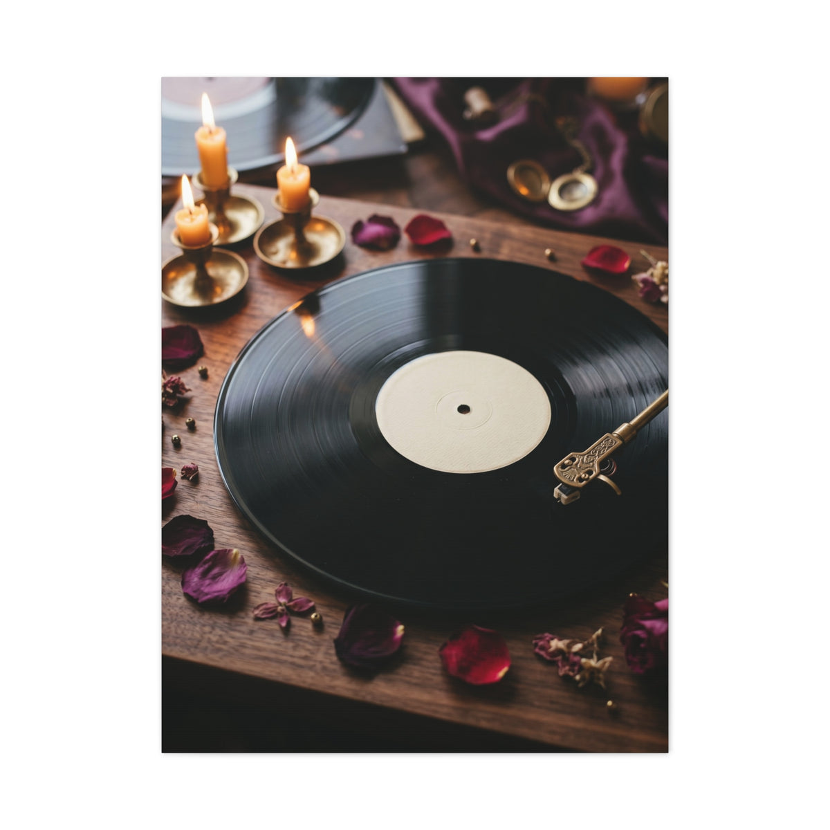 Candlelit Vinyl Love Night Scene Wall Art & Canvas Print