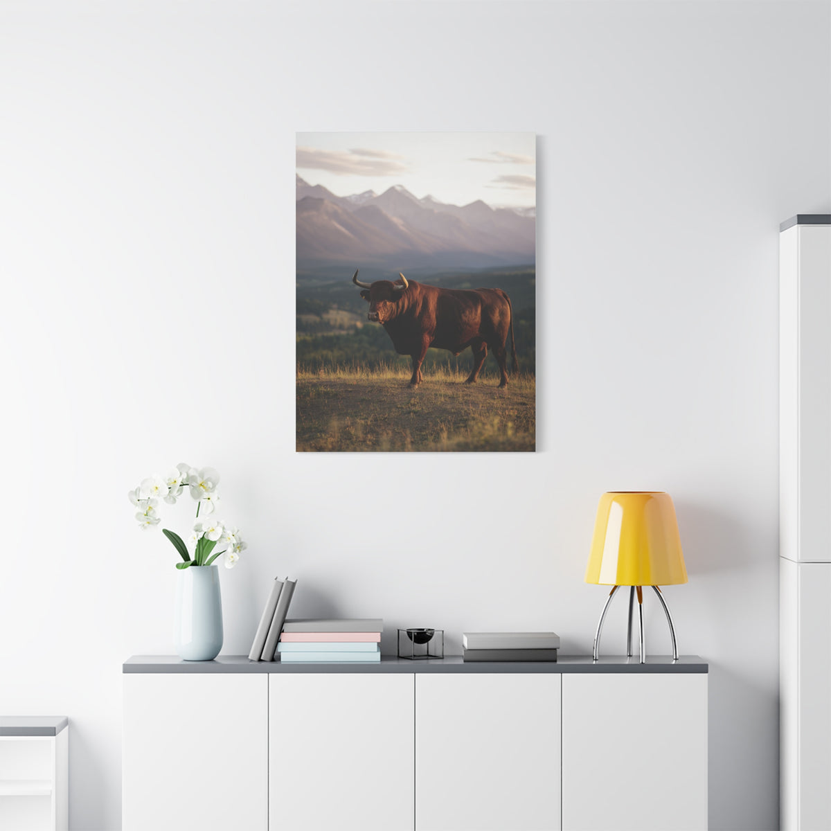 Mountain Ridge Bull Landscape Wall Art & Canvas Print