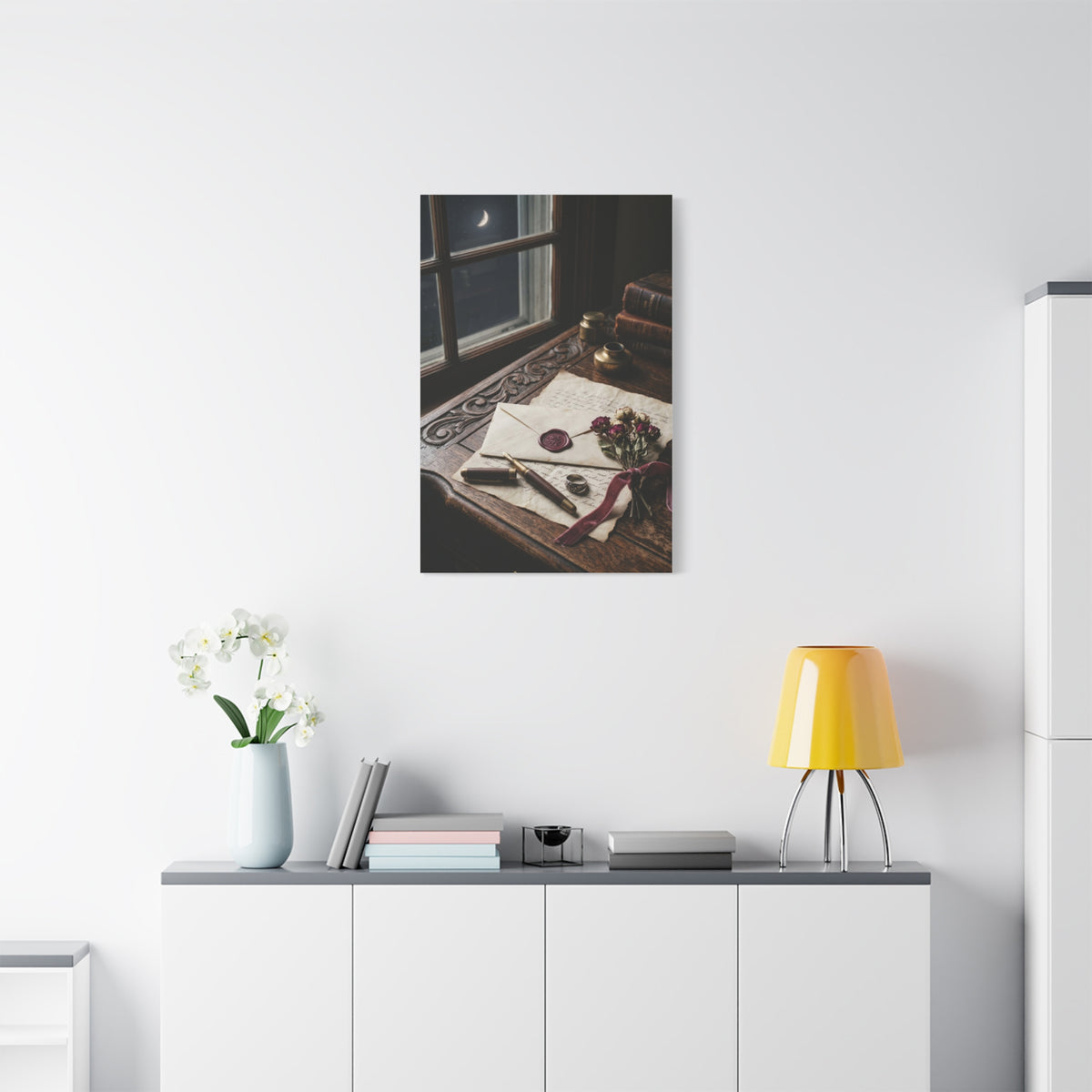 Moonlit Love Letter Writing Scene Wall Art & Canvas Print