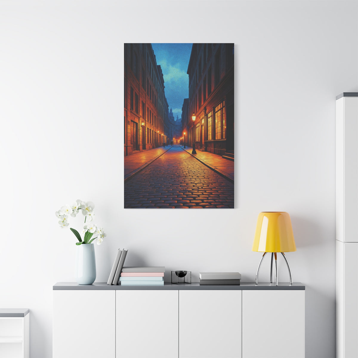 Twilight Cobblestone Street Wall Art & Canvas Prints