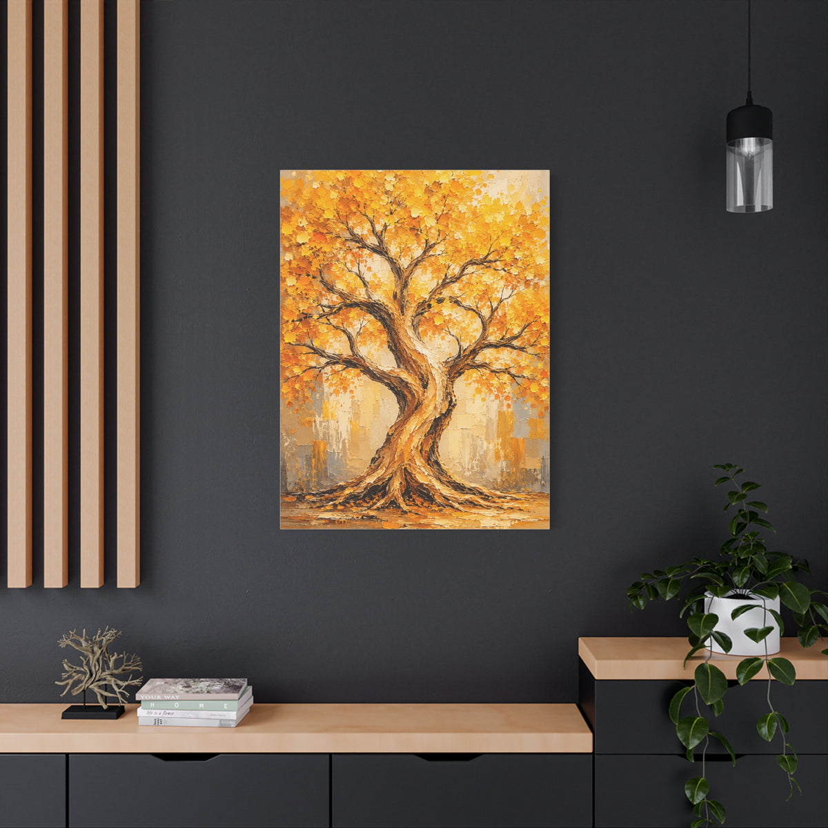 Golden Autumn Tree Impressionist Scene Wall Art & Canvas Print